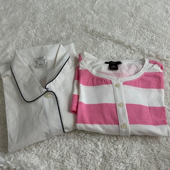 NWOT Womens J Crew Bundle Sleepwear Tops White/Pink Stripes Sz S 100% Cotton - Picture 1 of 9